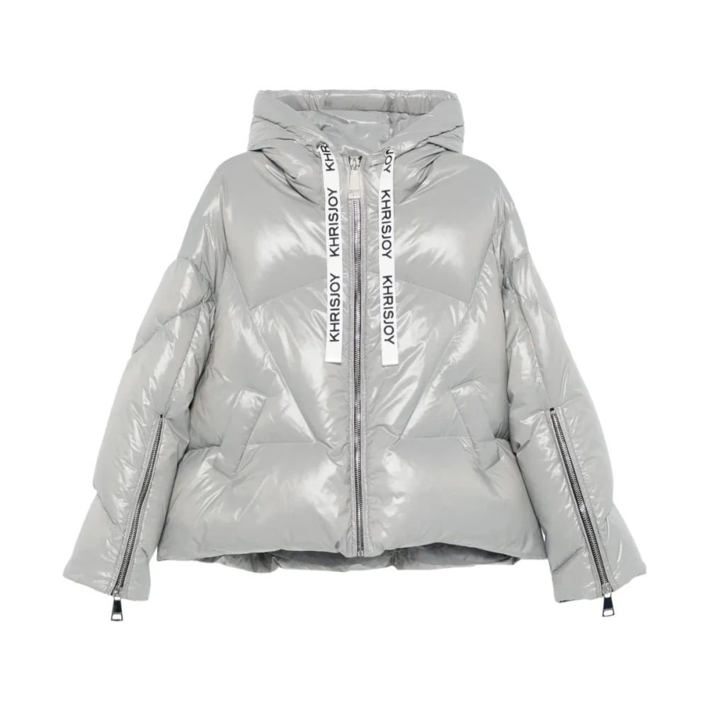 Khrisjoy Gray Down Jackets, Female, S, Shiny Silver Puffer Down Jacket