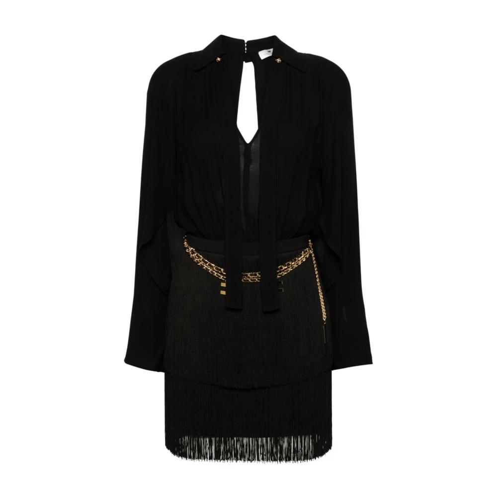 Elisabetta Franchi Zwarte Georgette Shirt Minijurk met Crêpe Rok Black Dames