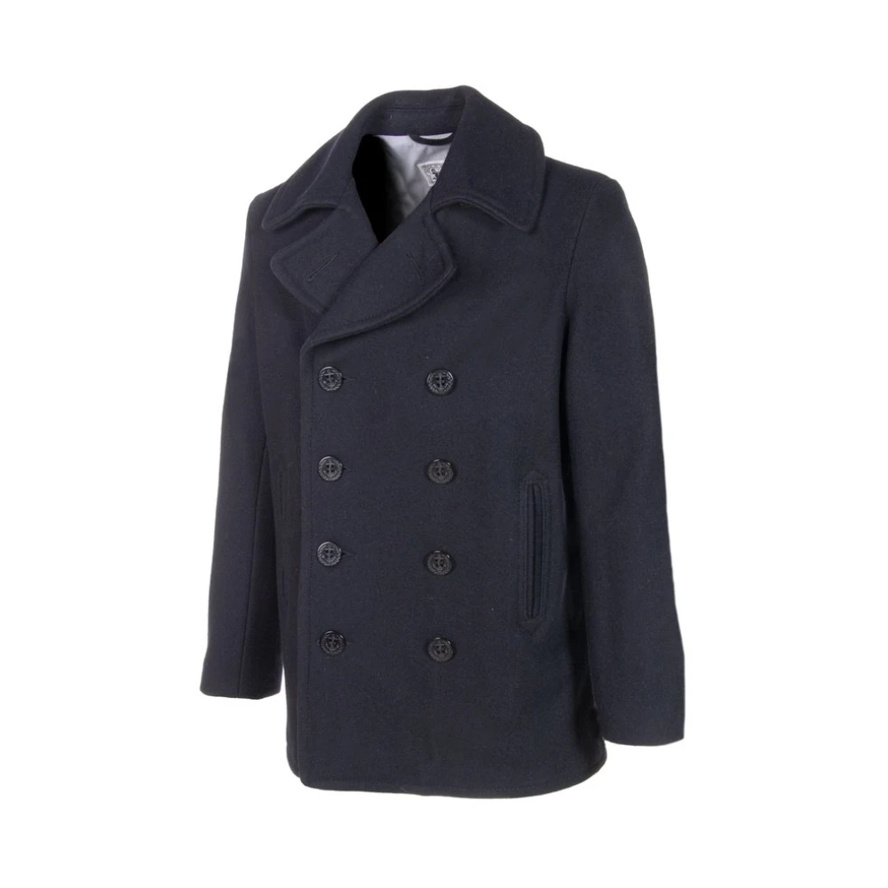 Schott NYC Klassieke Navy Peacoat met dubbele rij knopen Blue Heren