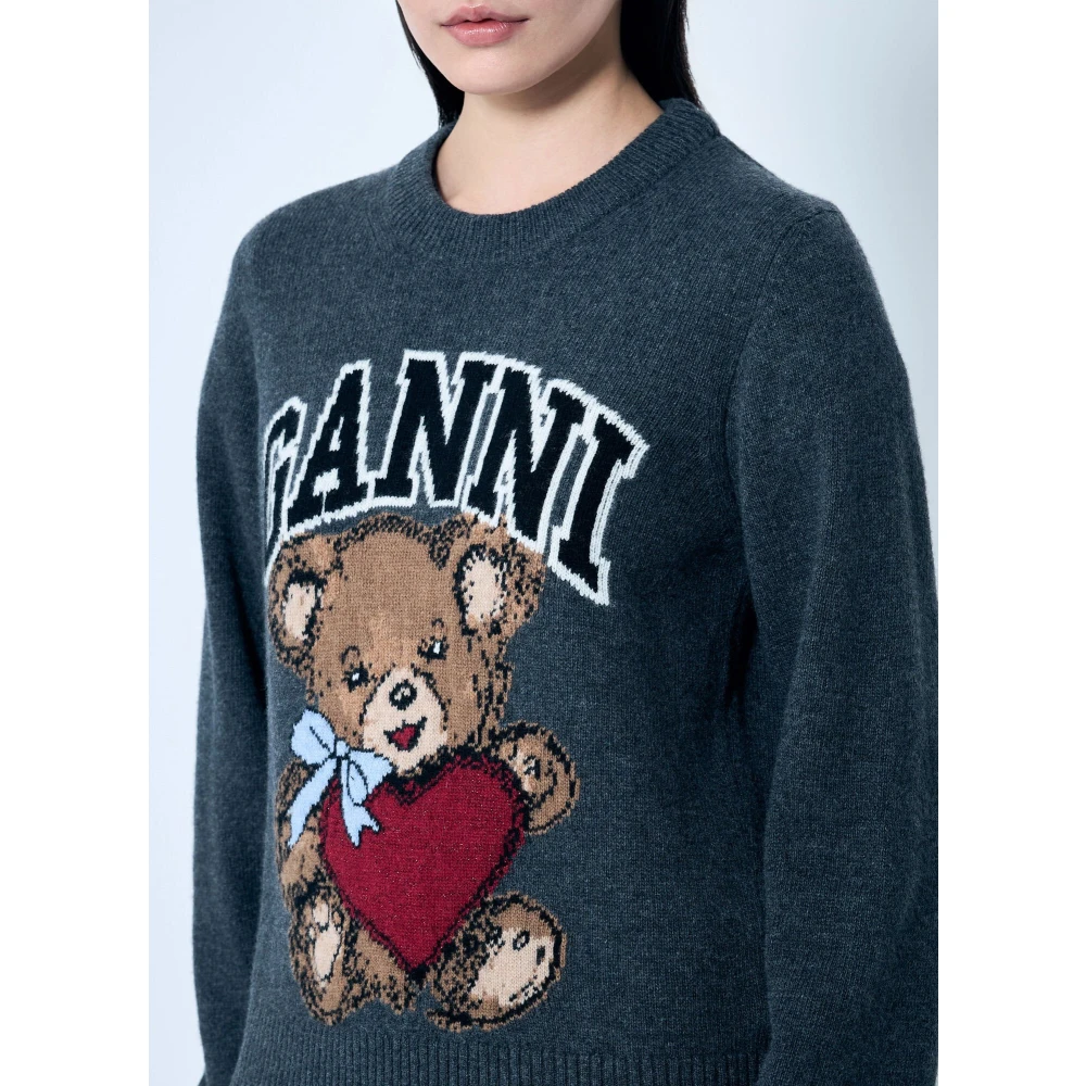 Ganni Beer Grafische Wollen Trui Gray Dames