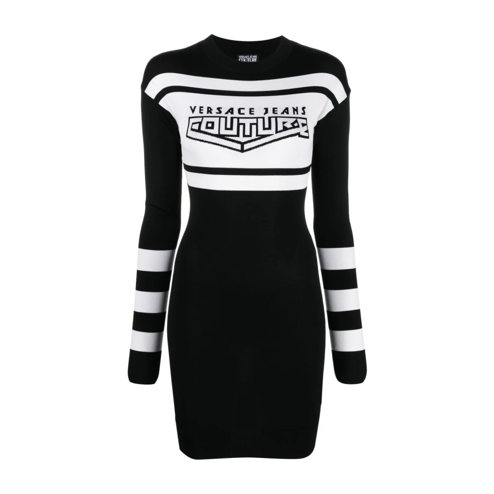 Versace Jeans Couture Zwarte Mini Jurk Bistretch Cady Black Dames
