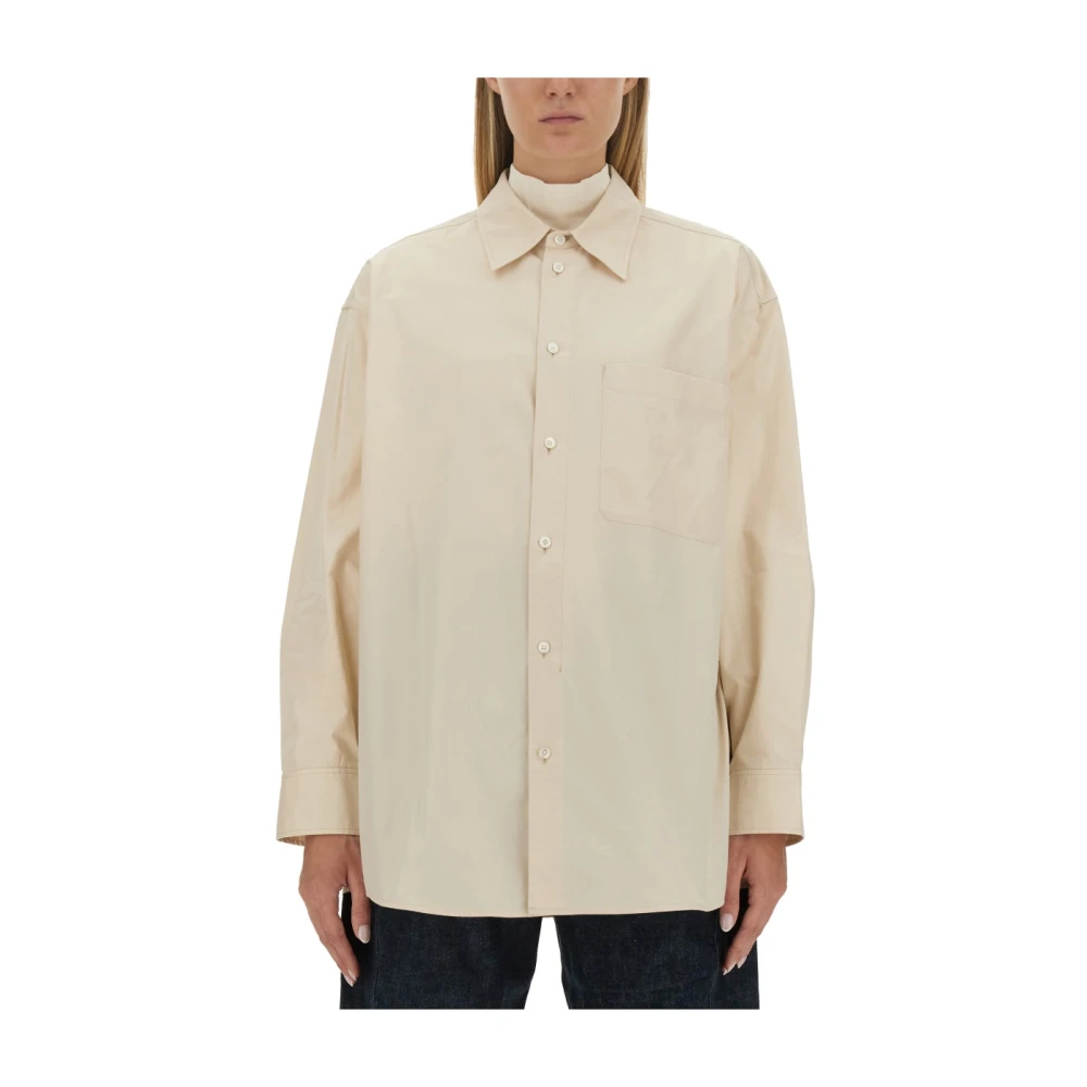 Lemaire Katoenen Ruimvallend Overhemd Beige Dames