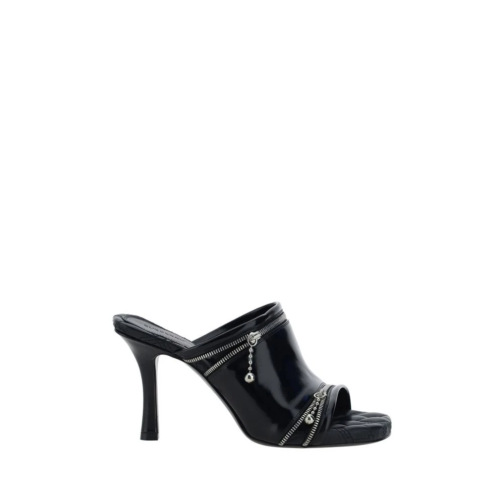 Burberry Women's Black Heeled Mules, 4 Uk, Leather Sandals With Stiletto Heel