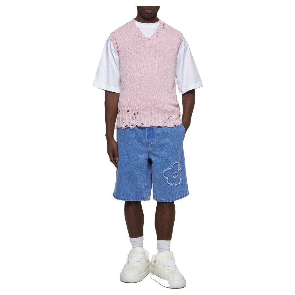 Marni Geribbelde V-hals Roze Katoenen Trui Pink Heren