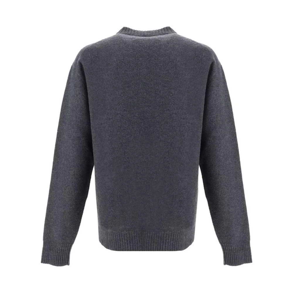 Jil Sander Monochrome Geribbelde Wollen Crew Neck Trui Gray Heren