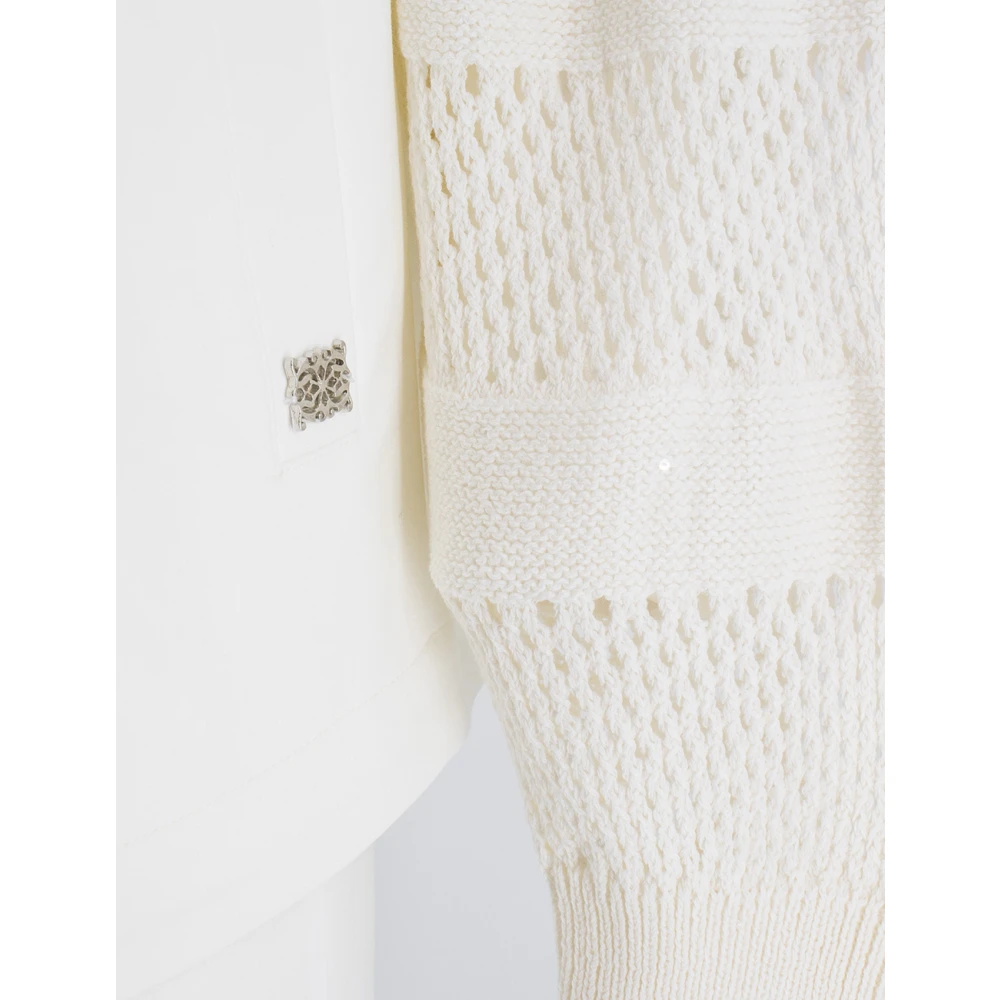 Panicale Gebreide Mouw Rits Hoodie Sweatshirt Beige Dames