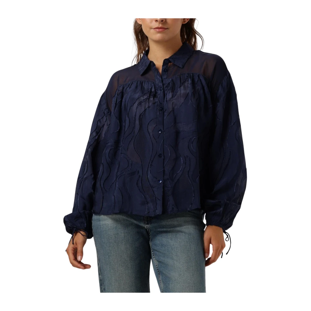 Pom Amsterdam Midnight Blue Jacquard Blouse Blue Dames