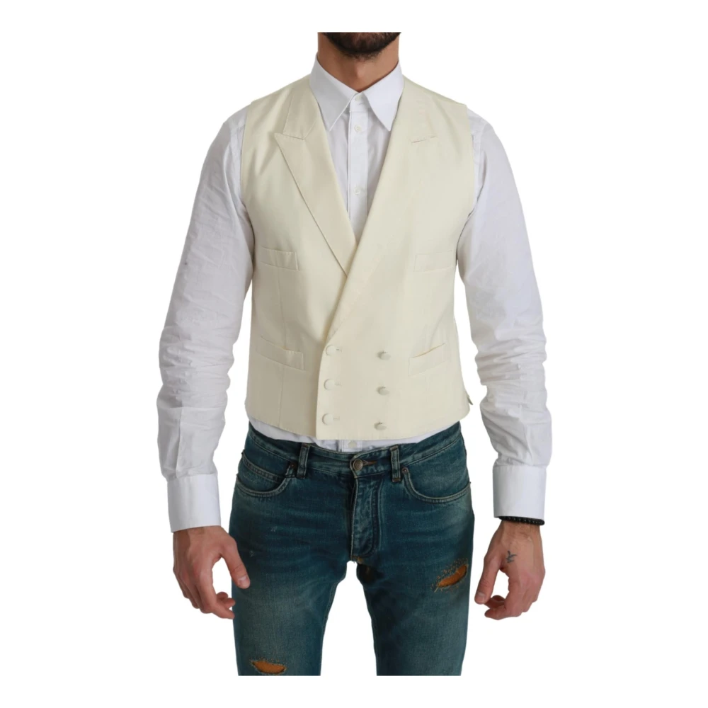 Dolce & Gabbana Men's Cream/White Off- Formal Wool Vest