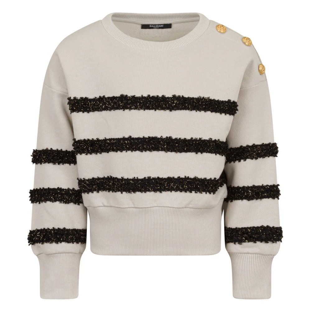 Balmain Unisex Kids Beige Striped Sweatshirt Art. Bx4a20z3183 - Kids Knitwear - 10 Y - Kids