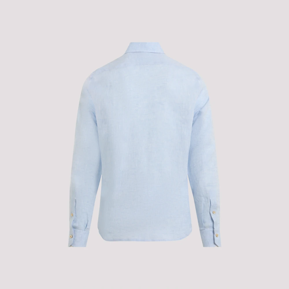 Kiton Blauw Linnen Overhemd Verhoog Garderobe Blue Heren