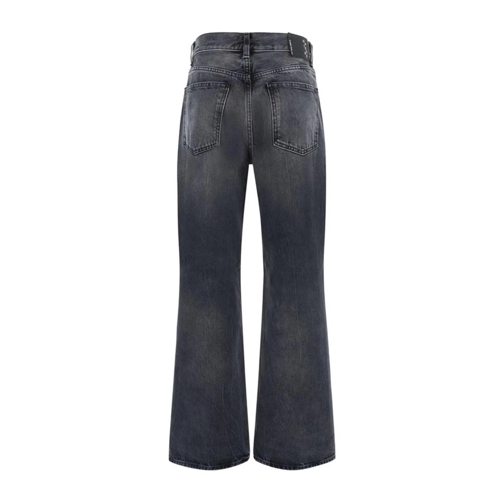 Haikure Monochrome Straight Jeans met Leren Patch Gray Dames