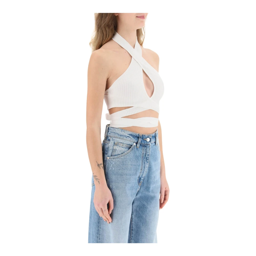 Msgm ribbed knit top with crossovereckline White Dames