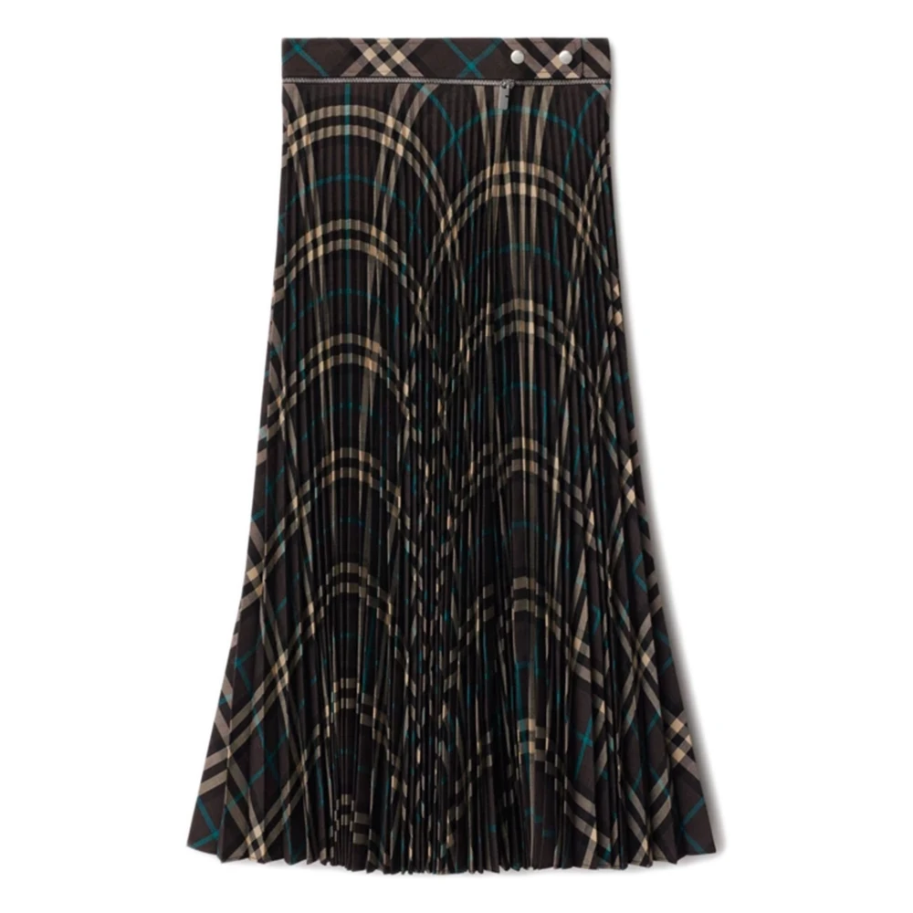 Burberry Geplooide Rok Wrap-around Sluiting Check Motief Brown Dames