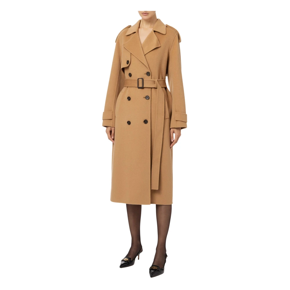 Elisabetta Franchi Wollen Trenchcoat Kameel Brown Dames