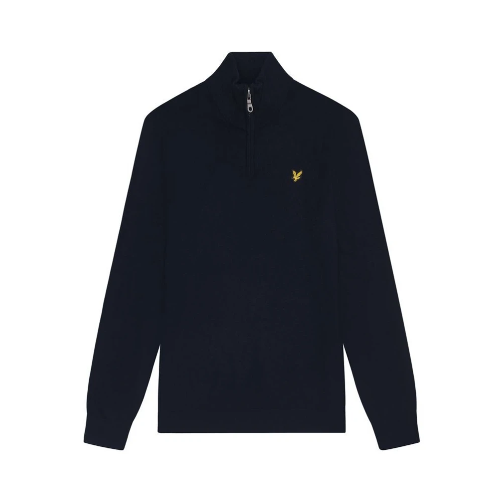 Lyle & Scott Mid Knits Cotton Merino Quarter Zip Jumper Blue, Herr