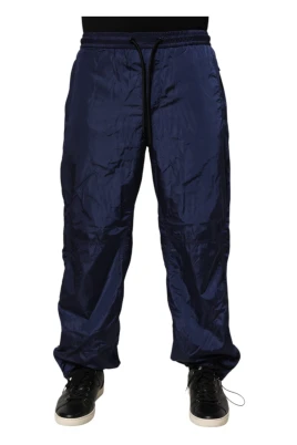 Blå Nylon Straight Jogger Sweatpants
