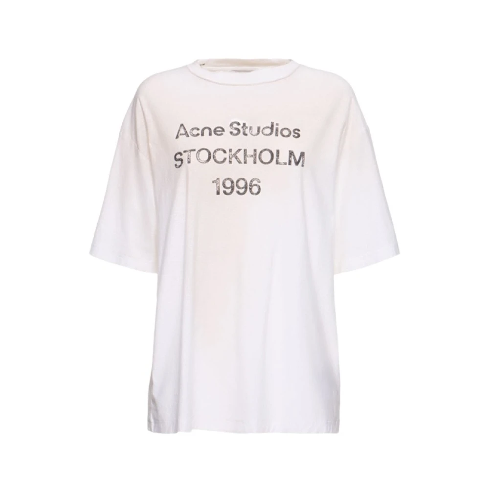 Acne Studios Wit Logo Print Crew Neck T-shirt White Heren