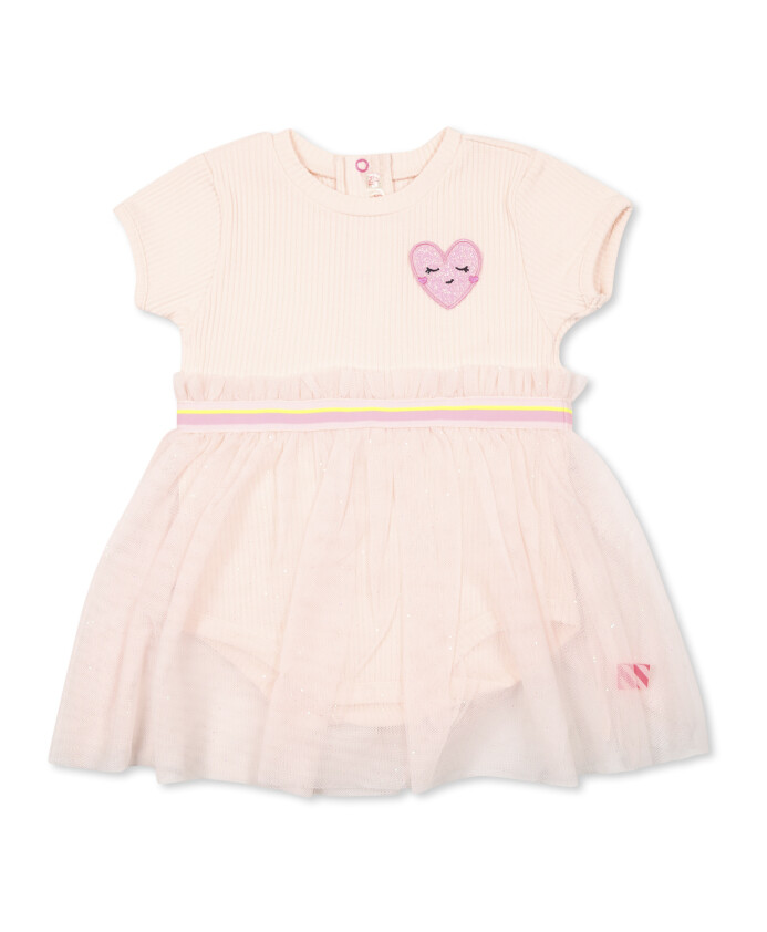 robe-rose-a-manches-courtes-en-tulle