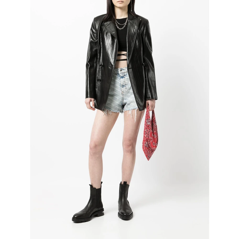alexander wang Denim Shorts met All-Over Logo Print Blue Dames