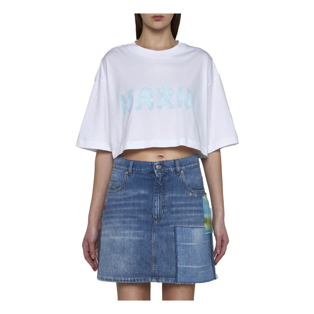Marni Denim Rok met Gehaakte Applicatie Blue Dames