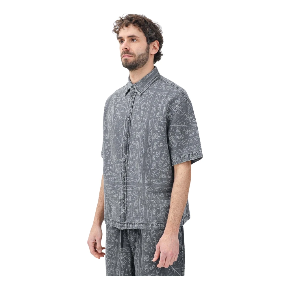 Armani Exchange Grijze Bandana Korte Mouw Overhemd Gray Heren