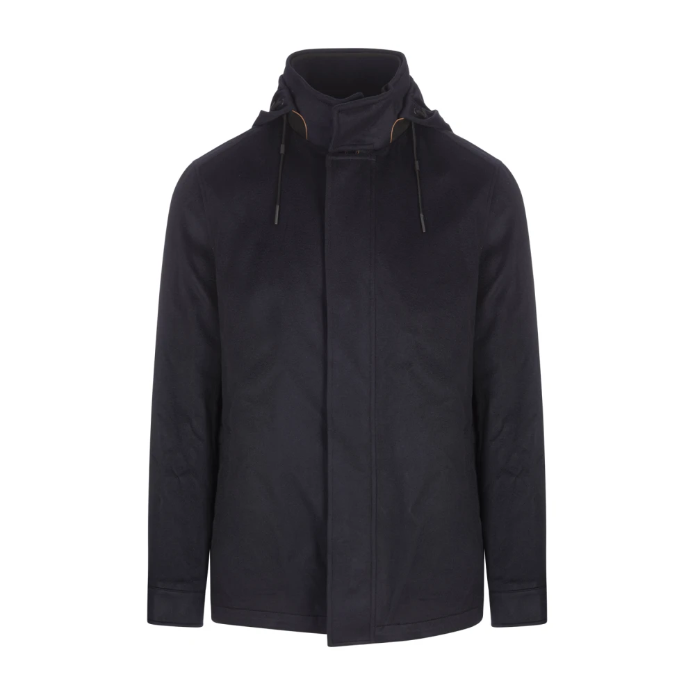 Ermenegildo Zegna Vattenavvisande Navy Blue Cashmere Overjacka Black, Herr