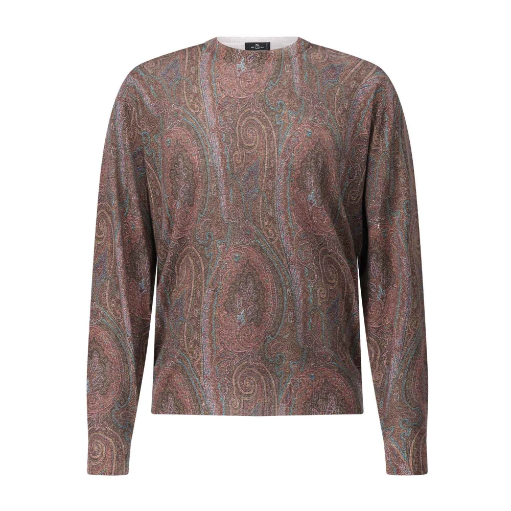 ETRO Gebreide Trui met Paisley Patroon Brown Heren