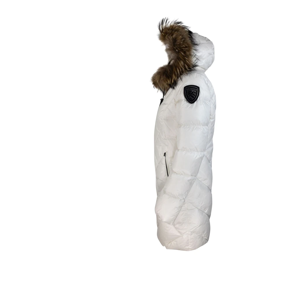 Blauer Witte Hooded Bont Trim Nylon Jas White Dames