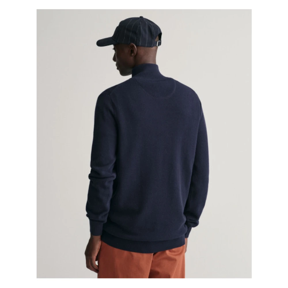 Gant Klassieke Katoenen Piqué Half-Zip Trui Blue Heren