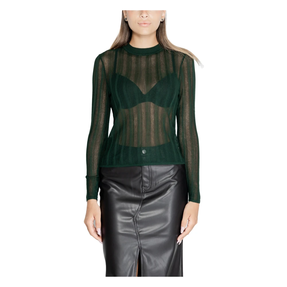 Vila Groene Gebreide Trui Ronde Hals Herfst Winter Green Dames