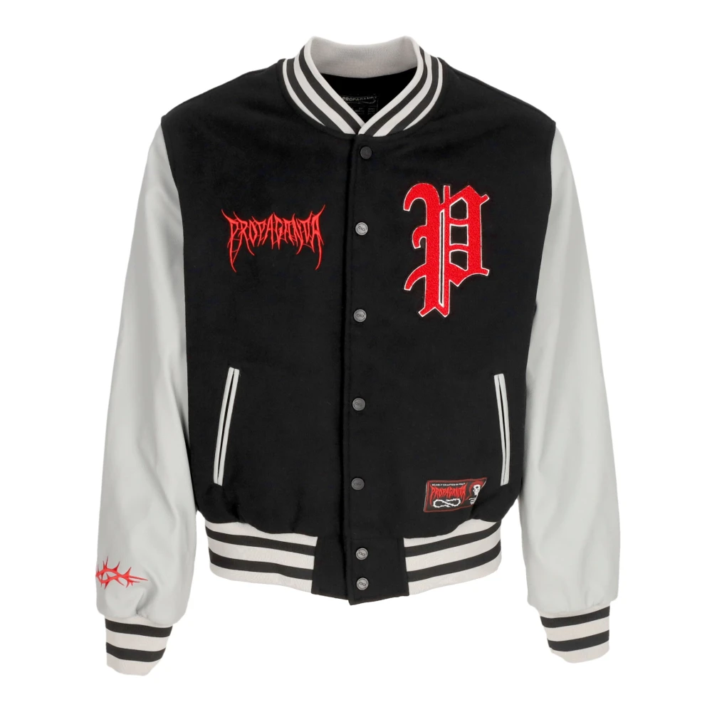 Propaganda Svart Varsity College Jacka Eco-Läder Ärmar Black, Herr