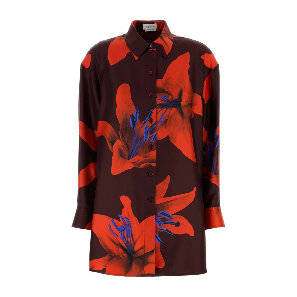 Alexander mcqueen Satijnen Oversized Bedrukte Shirt Multicolor Dames