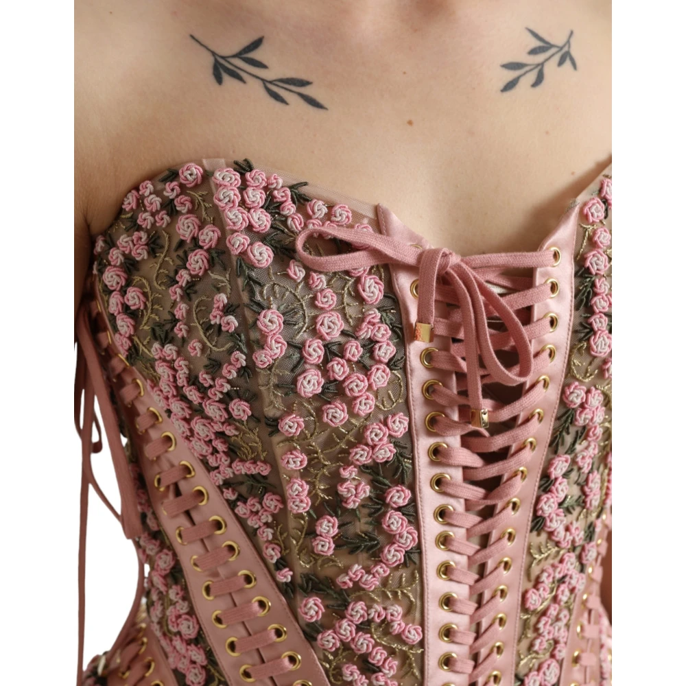 Dolce & Gabbana Roze Zijde Nylon Bustier Corset Top Multicolor Dames