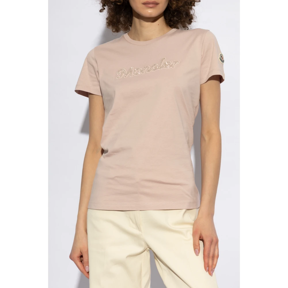 Moncler T-shirt met glinsterende applicaties Pink Dames