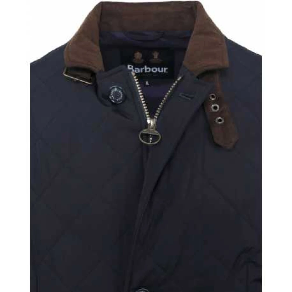 Barbour Navy Gewatteerd Jack Hoge Kraag Achtersplitten Blue Heren