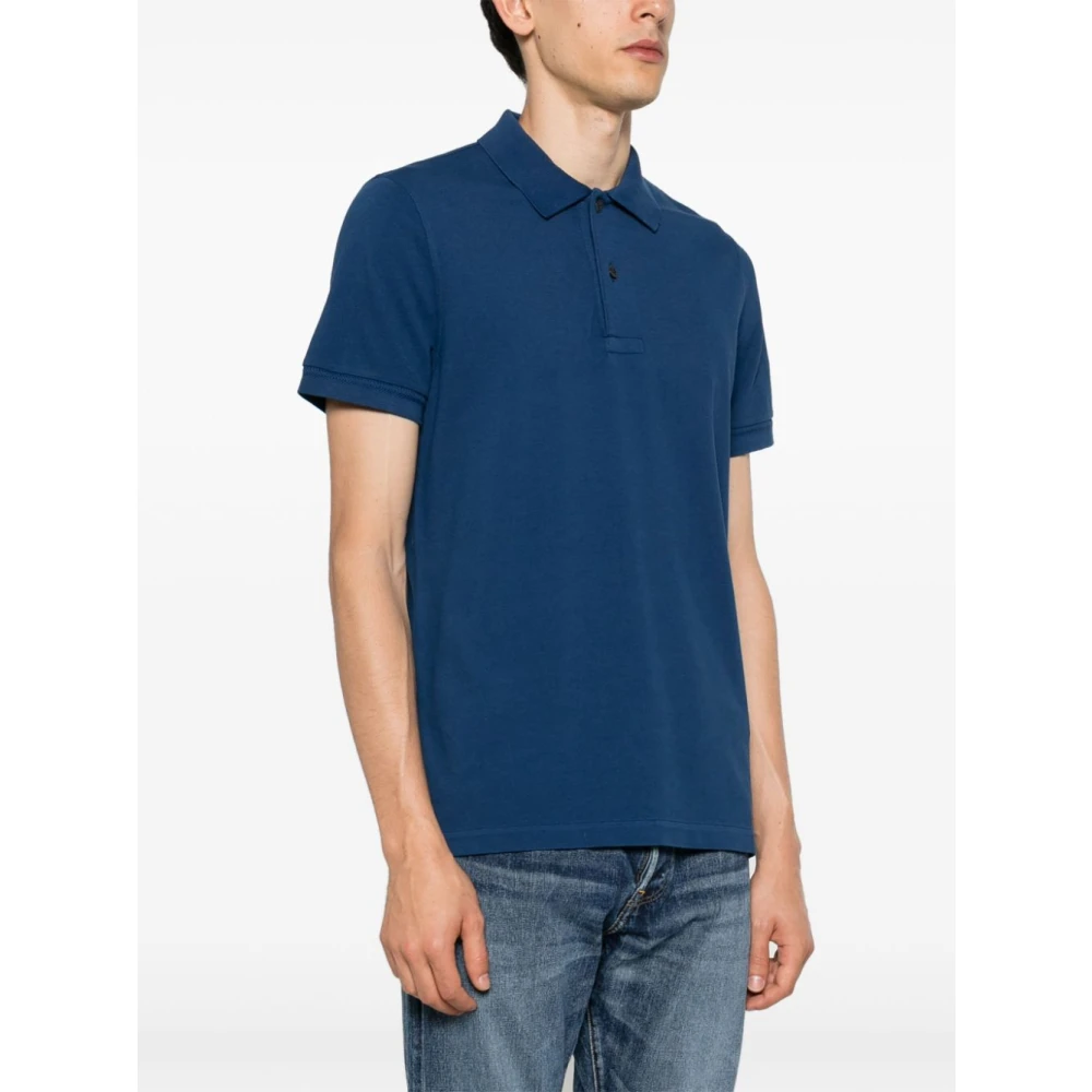 Tom Ford Blauwe Polo Shirt Korte Mouw Katoen Blue Heren