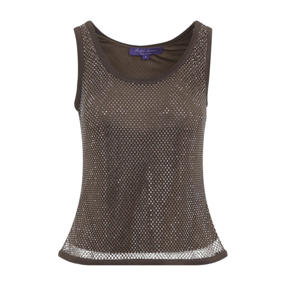 Ralph Lauren Brown Sleeveless Tops, Female, S, Melony Embellished Mesh Tank Top