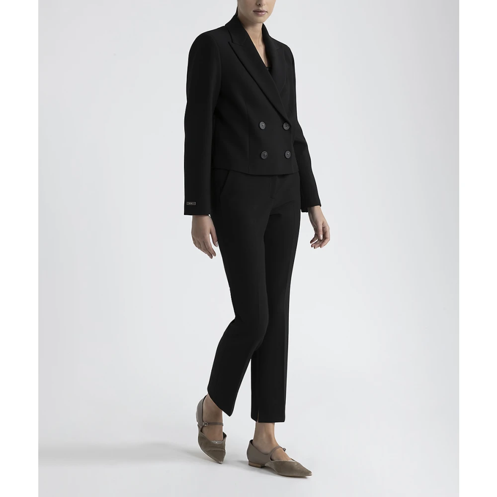 PESERICO Viscose en katoenen double-breasted crop blazer Black Dames