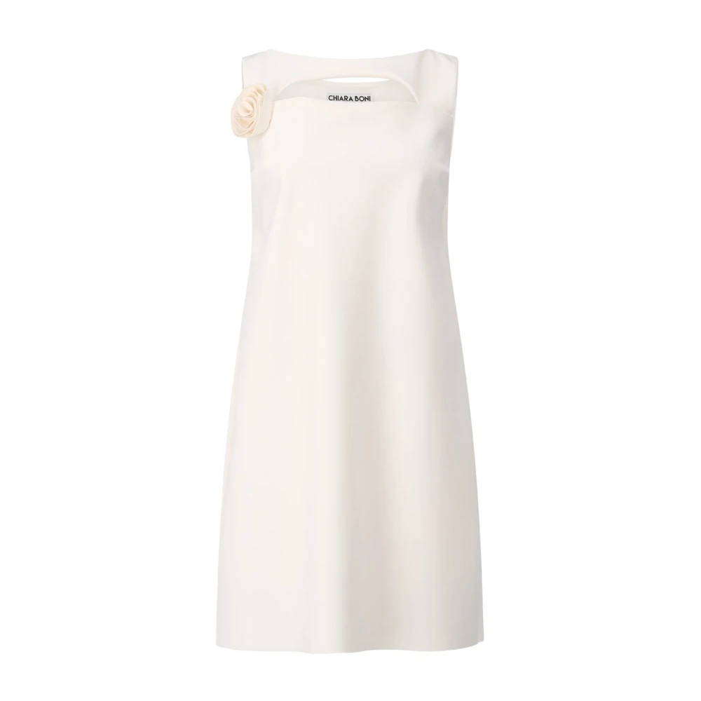 Chiara Boni Women's White Short Dresses, S, Loose-Fitting Sleeveless Midi Dress