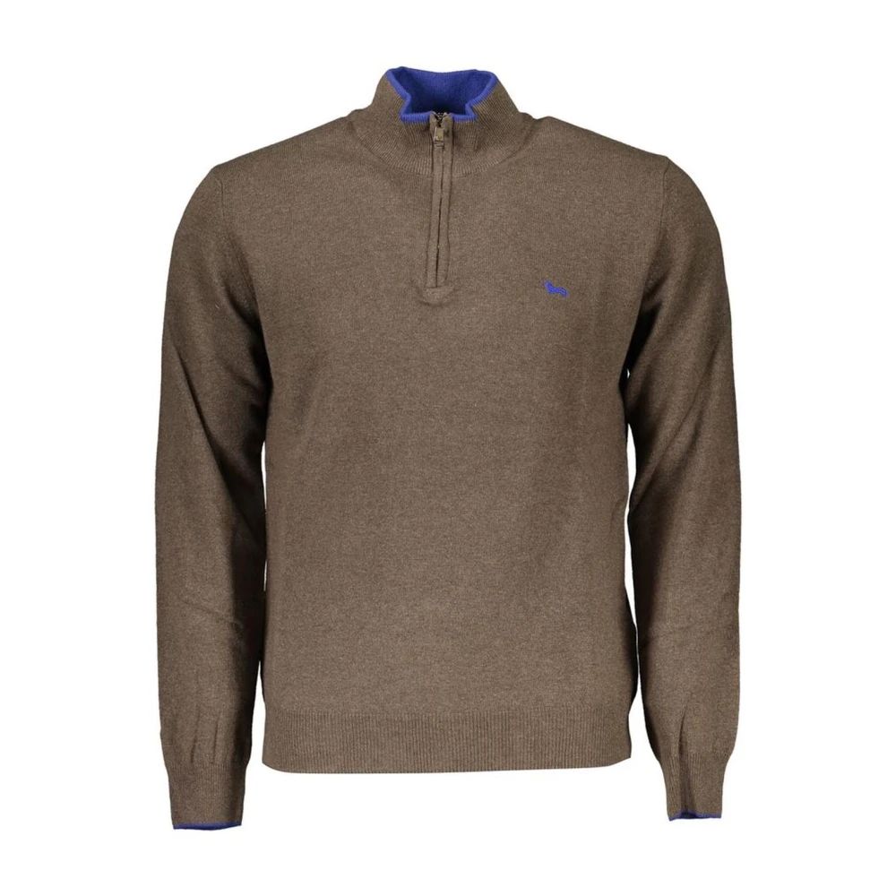 Harmont & Blaine Men's Brown Embroidered Half-Zip Jumper With Contrast Details - Turtlenecks - 2XL - Knitwear
