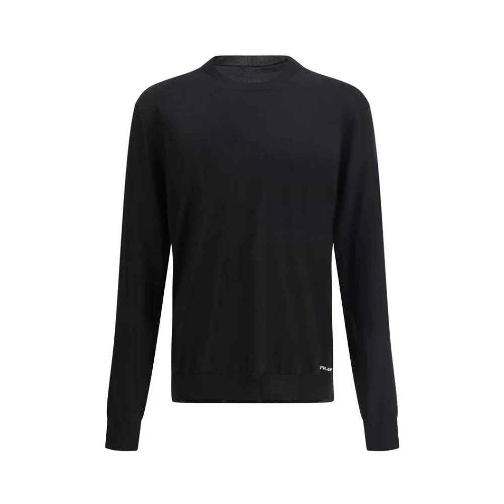 Prada Gerecyclede Zijden Pullover Minimalistisch Ontwerp Black Heren