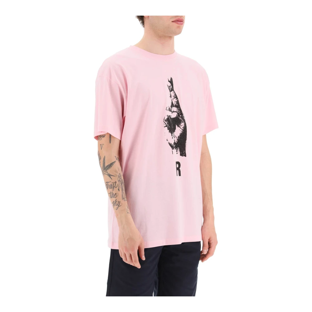Raf Simons Contrasterend Handteken Print T-Shirt Pink Heren