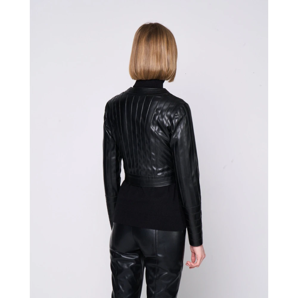 Silvian Heach Geribbelde imitatieleren cropjas Black Dames