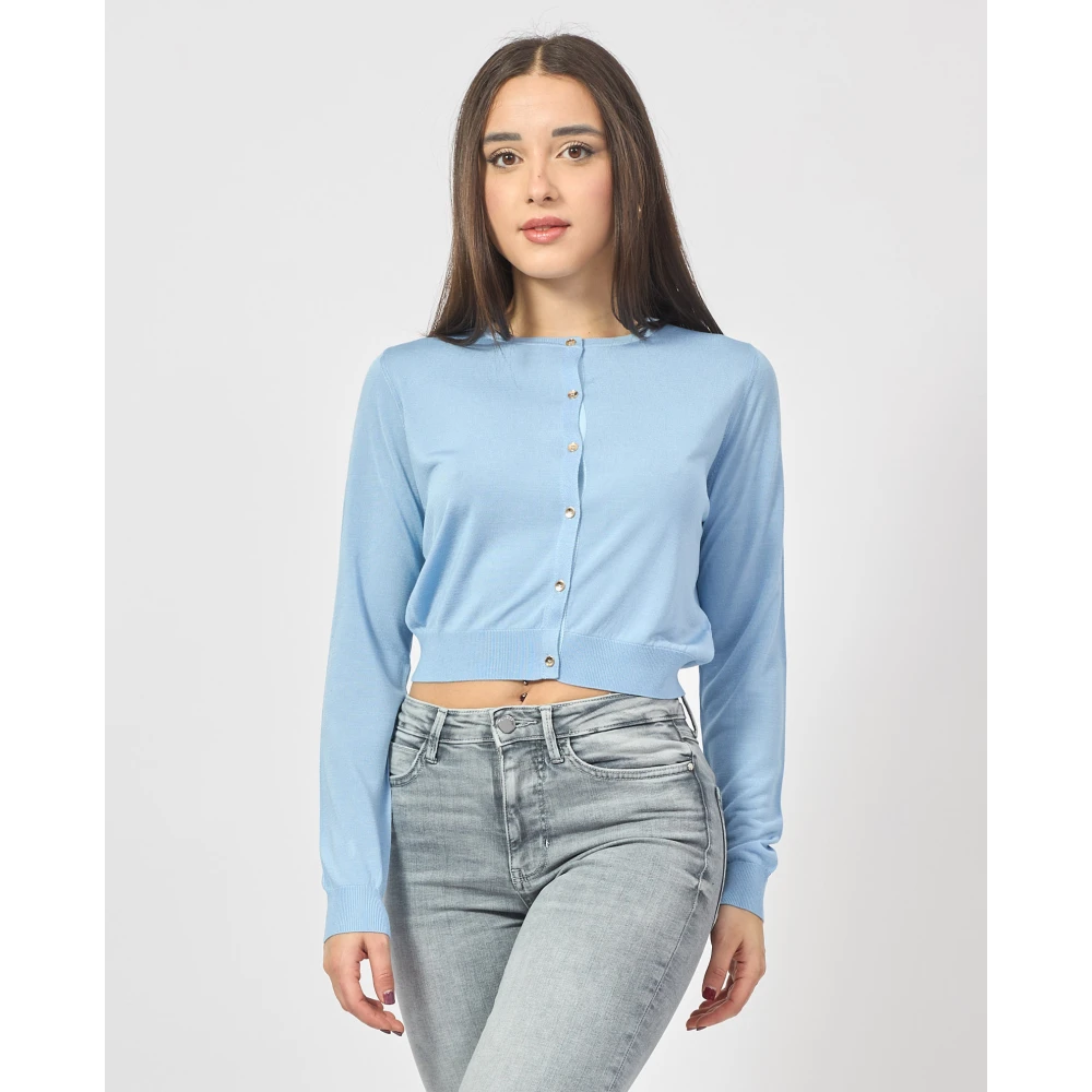 Fracomina Blauwe Vest met Zijde en Knopen Blue Dames