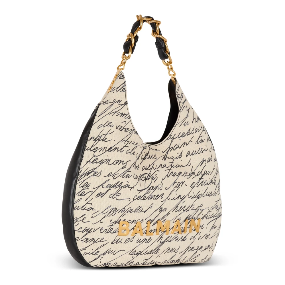 Balmain Grote 1945 Zachte Hobo tote tas in bedrukt canvas Beige Dames