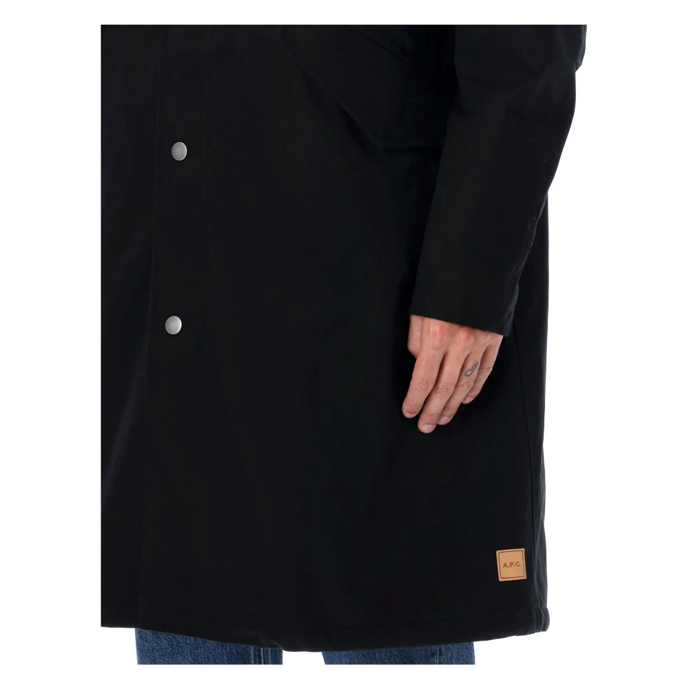 A.p.c. Zwarte Katoenen Hooded Parka Jas Black Heren