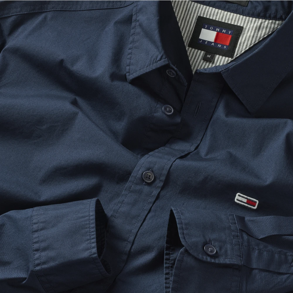 Tommy Jeans Blauwe Slim Poplin Overhemd Blue Heren