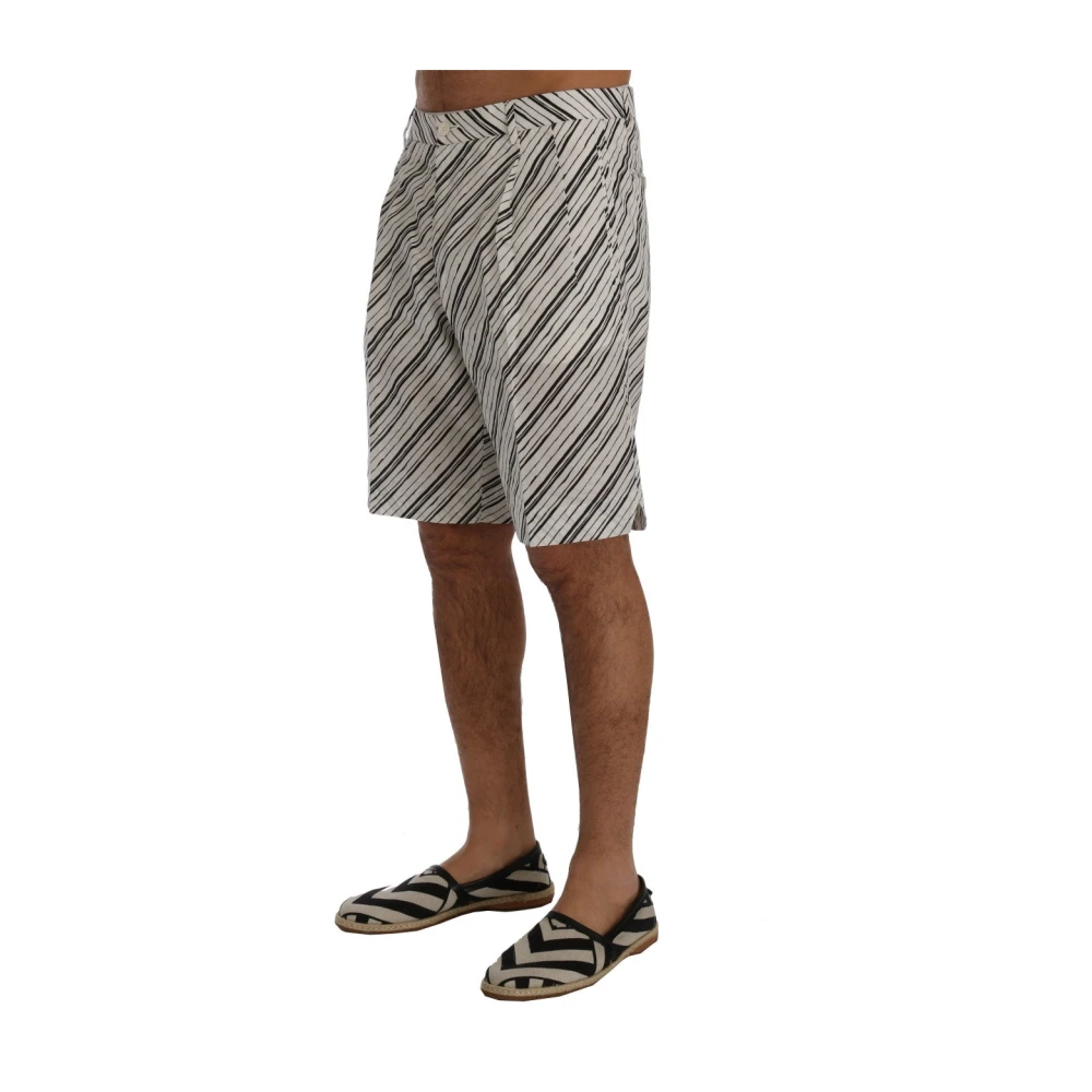 Dolce & Gabbana Elegante Gestreepte Katoenen Linnen Shorts White Heren