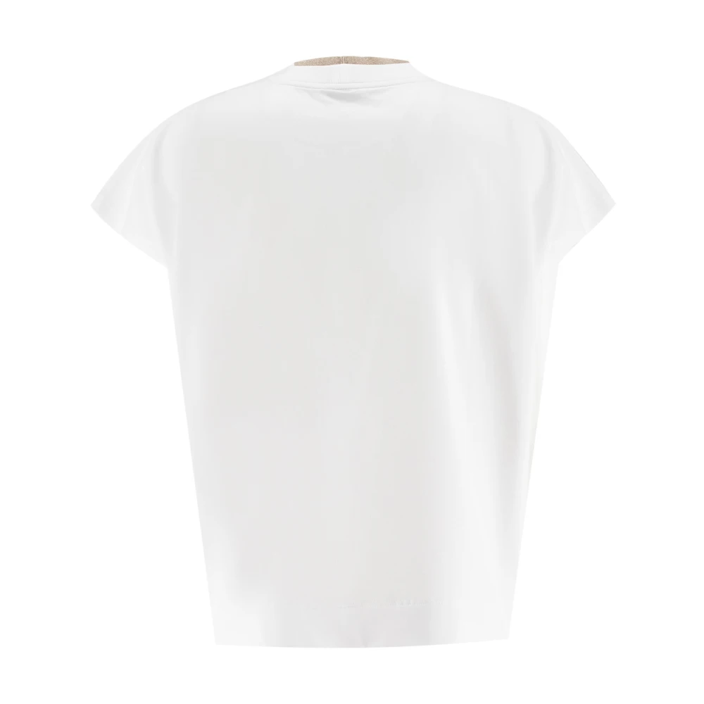 PESERICO Contrast Crew Neck Katoenen T-shirt Beige Dames