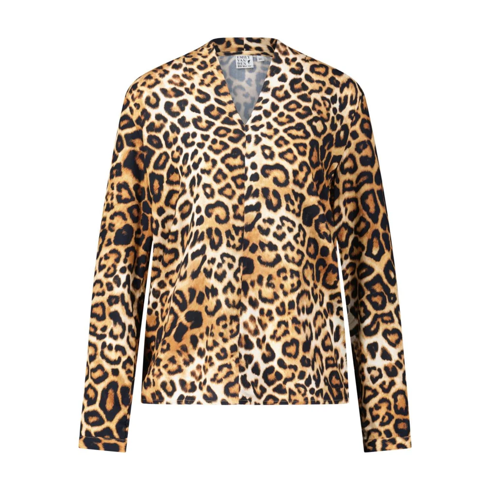 Emily Van den Bergh Blouse met luipaardprint en V-hals Brown Dames